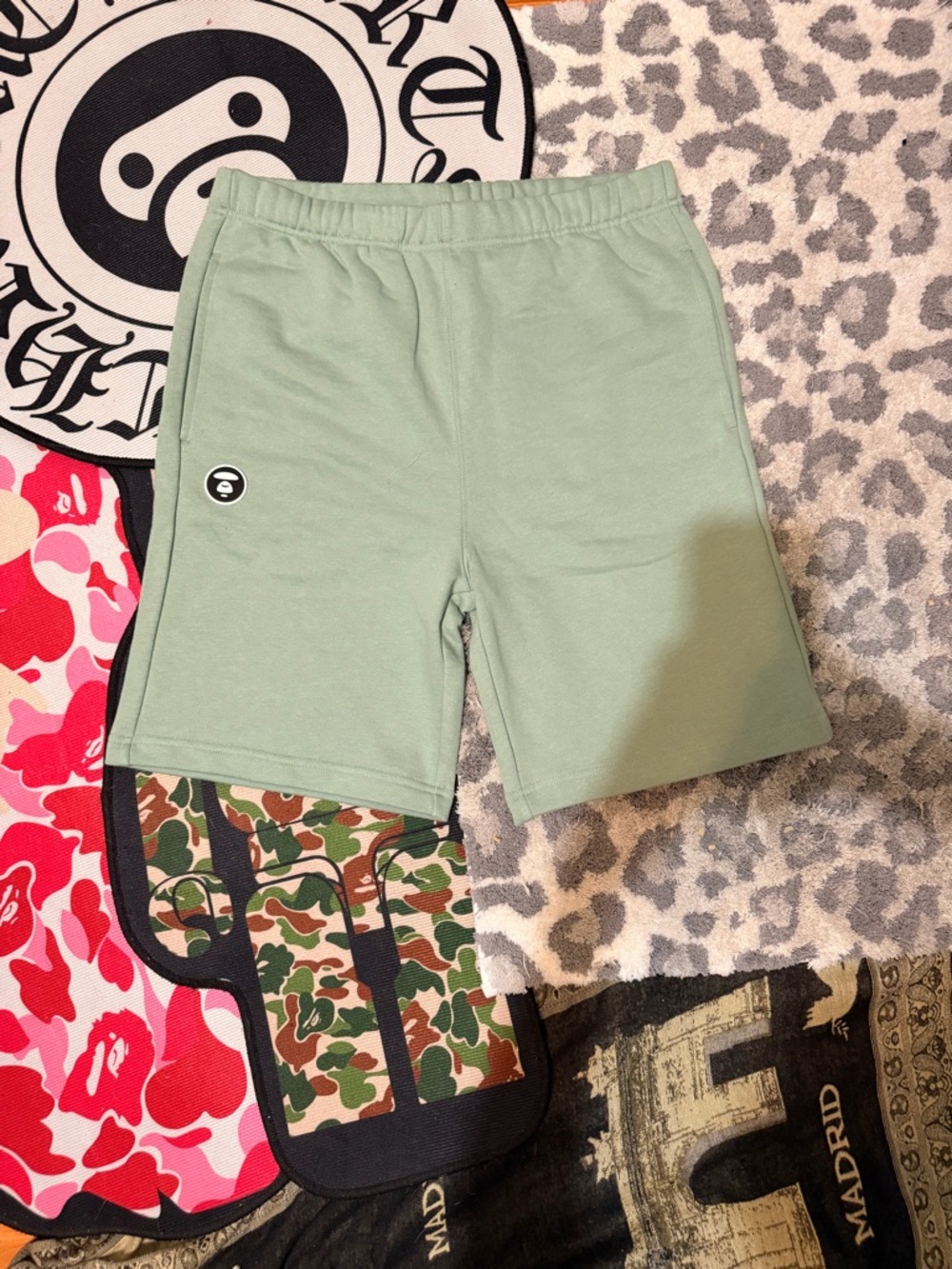 Bape Light Green Logo Patch Cotton Shorts